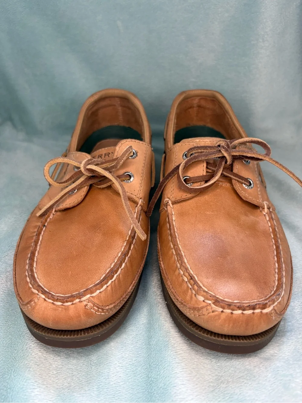 Wide Width 9.5W Sperry Top-Sider Mako 2-Eye Boat Shoes Mens Oak Leather NWOB